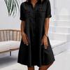 Женская летняя джинсовая рубашка-платье с коротким рукавом Business Casual На пуговицах Миди Длинное джинсовое платье