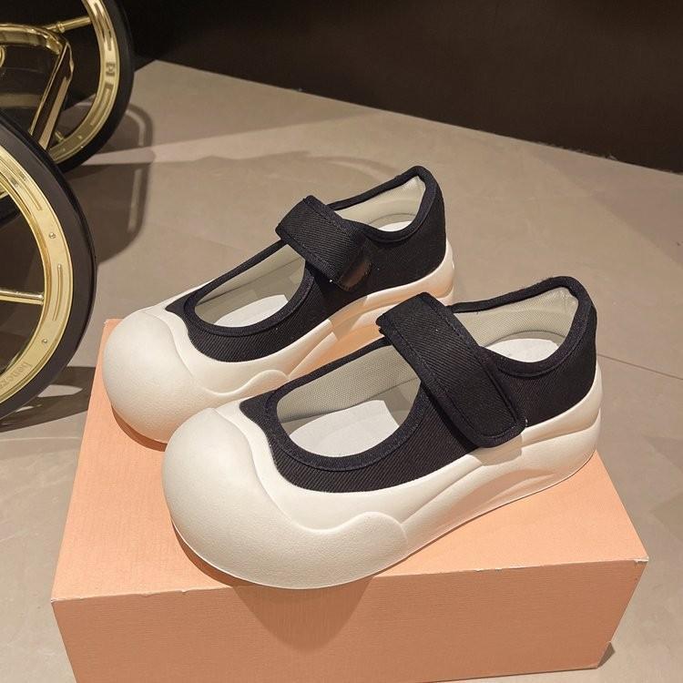 Elegant Temperament Mary Jane Women's Shoes Ugly Big Head Thick Bottom Velcro Small White Shoes Board Shoes