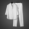 Summer Men's Ice Silk Vintage Hanfu T-shirt and Pants Set, Loose and Breathable Casual Two-piece Set