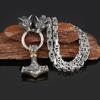 Personal Men 'S Stainless Steel Viking Wolf Head Thunder Hammer Pendant Necklace Emperor Chain Personality