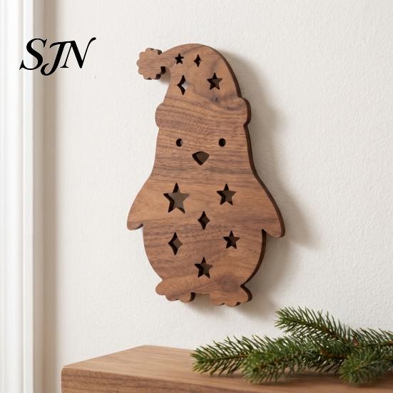 Rustic Christmas Wall Decor 7Pcs 3D Light-Up Wooden Reindeer with Warm LED Backlight, Peel And Holiday Hanging Signs Stick Art for Living Room Bedroom