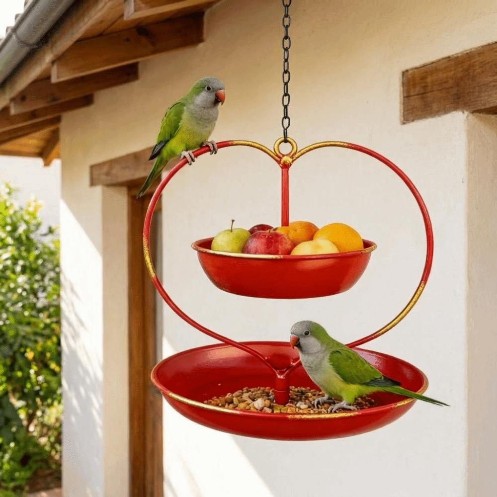 Large Capacity Bird Feeding Station Double-layer Bird Food Container Heart Iron Bird Feeder Patio