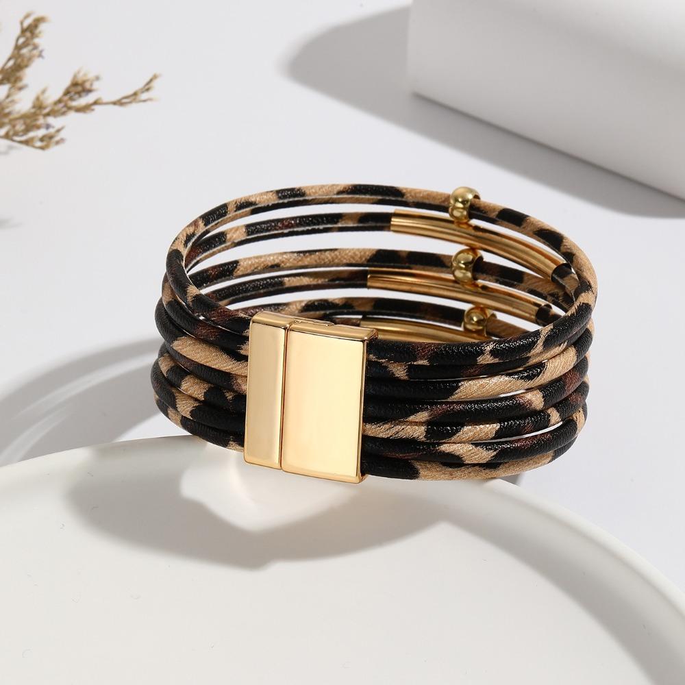 Charm Leopard Leather Bracelets Hand Jewelry Magnetic Bracelet All Match MultiLayer Bangles Gifts