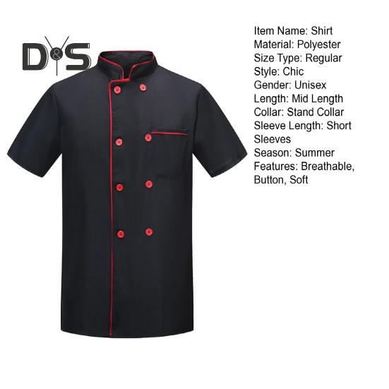 Летняя униформа шеф-повара, двубортная, с короткими рукавами, унисекс, воротник-стойка, мягкая, дышащая, устойчивая к пятнам, свободная, для повара, для кухни, пекарни, ресторана, столовой.