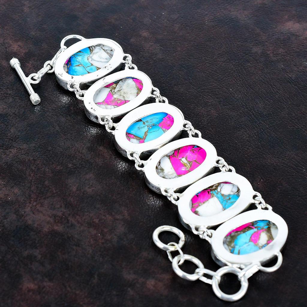 Cotton Candy Turquoise Bracelet 925 Sterling Silver Bracelet Adjustable Chain Bracelet Real Gemstone Jewelry Gifts for Her Handmade Bracelet