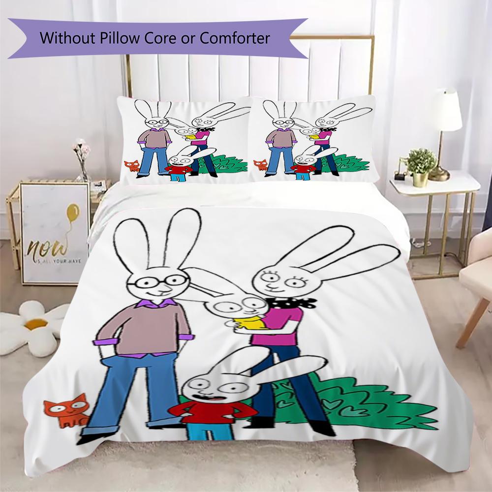 Simon the Rabbit Pattern Bedding uilt Set uilt Cover Pillowcase Home Decoration Birthday Gift (1 * duvet cover + 2 * pillowcase without core)157