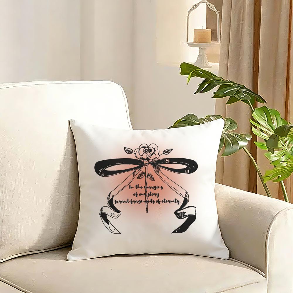 Korean trendy bow Cushion Cover Reversible Plush Pillow Cover Soft Fluffy Home Decor for Sofa Bedroom