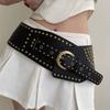 Punk Wide Cummerbunds PU Leather Waist Corset Gothic Metal Rivet Belt  Ladies