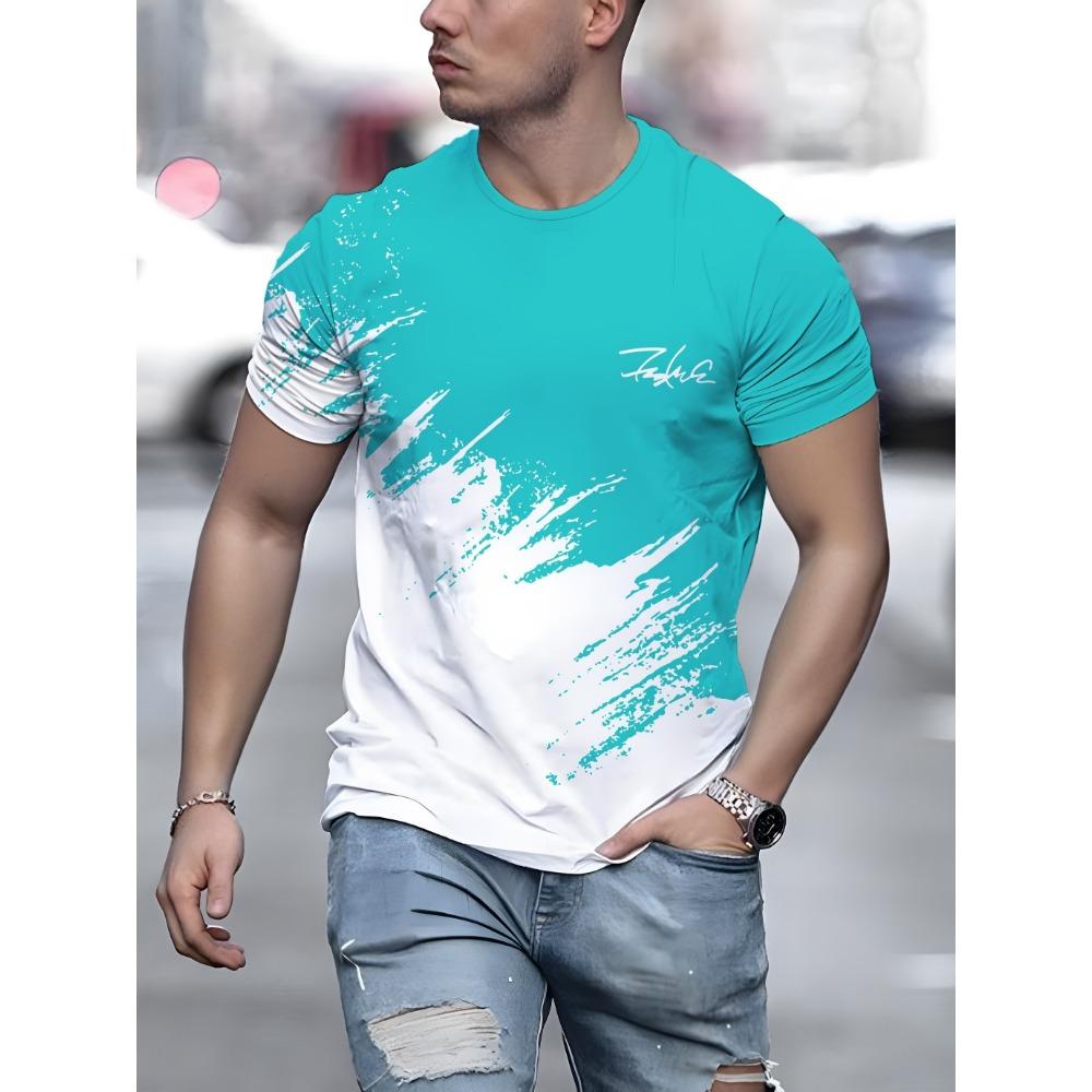 Повседневная мужская футболка с коротким рукавом и градиентным принтом для мужчин, футболки с 3D-текстовым узором, модная уличная мужская одежда