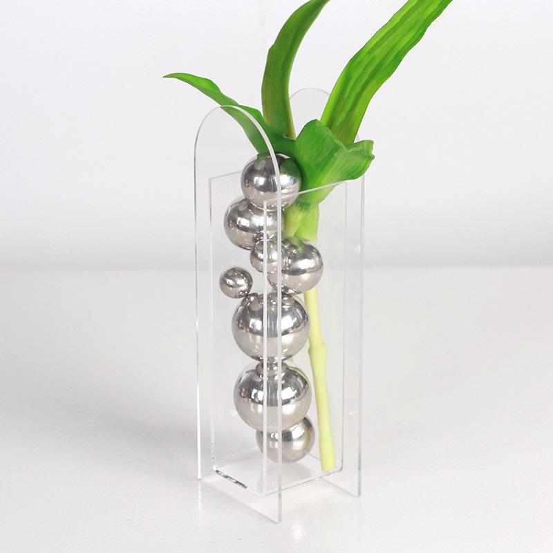 Acrylic Transparent Round Ball Vase Geometric Bead Point Stacked Balls Golden Ball Arch Flower Vase Home Decoration Accessories