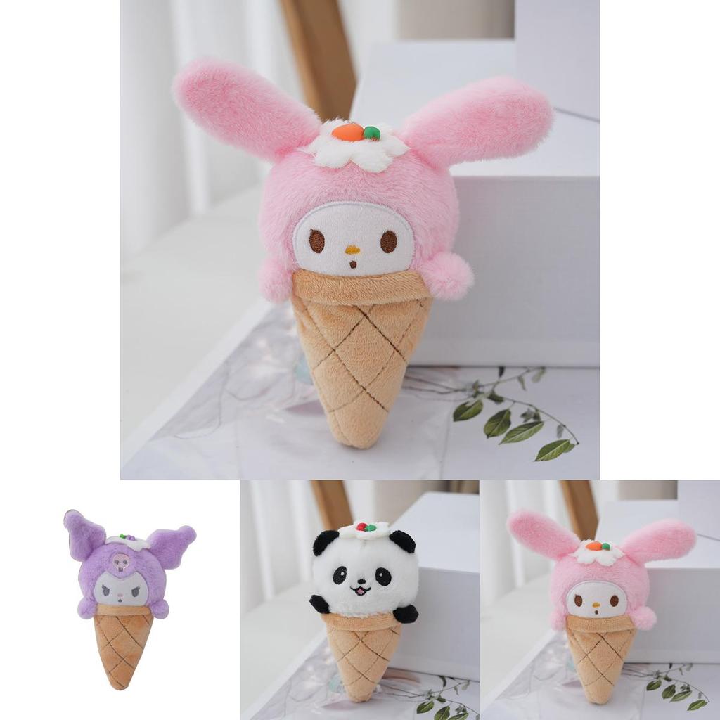 Cute Sanrio Ice Cream Plush Keychain My Melody Kuromi Panda Dog 13cm