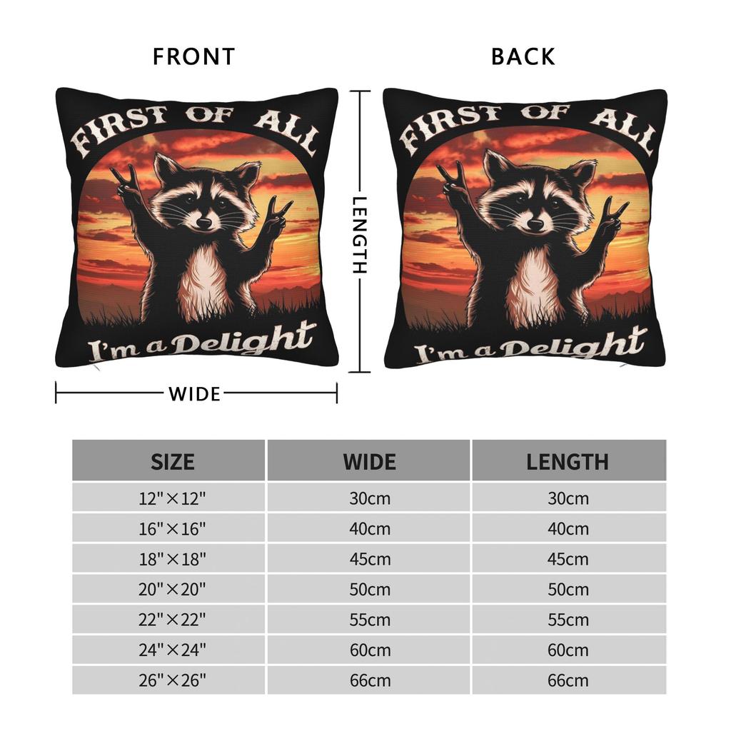 Decorative Pillowcase First Of All I'M A Delight Funny Raccoon Accessories Chair Throw Pillow Case Cover Square Style Multi Size