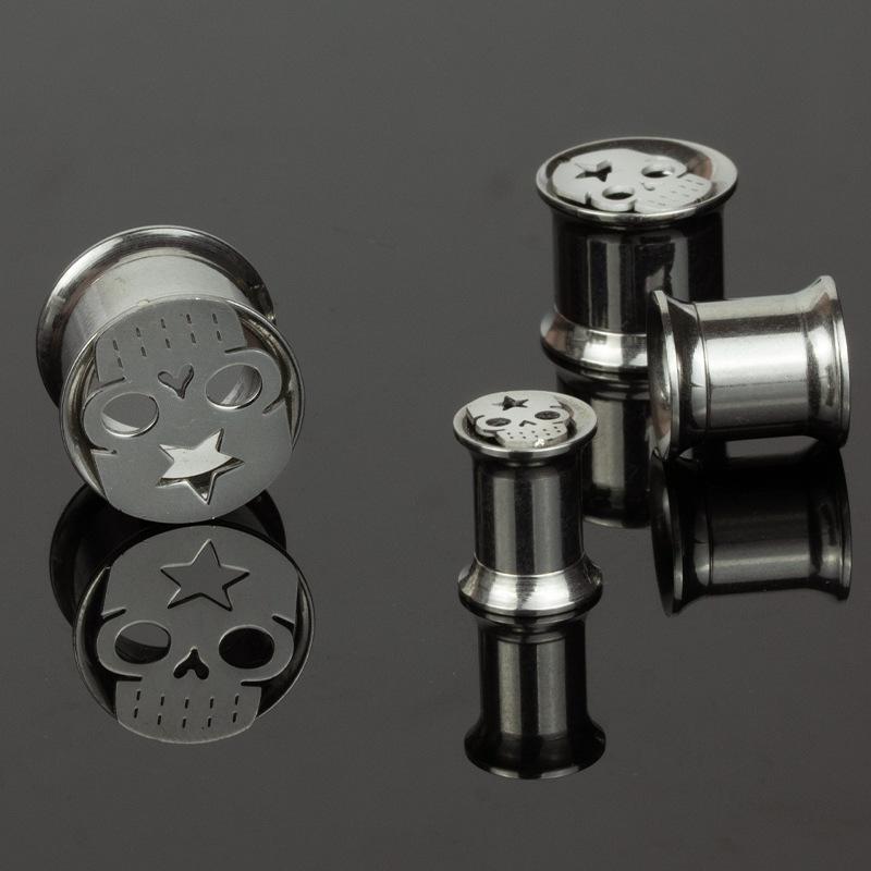 2 шт., ушные манометры из нержавеющей стали, ушные туннели, голова призрака, полые внутренние зубы, расширитель для ушей, ювелирные изделия, расширитель для ушей, ювелирные изделия для пирсинга