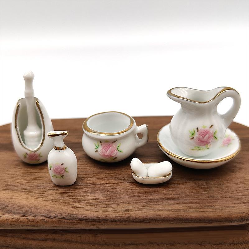 1:12 Кукольный домик Ванная комната Фарфор Керамика Мебель Комплект Кукольный домик Миниатюрный домашний декор Игрушка Микро Сцена Строительные украшения
