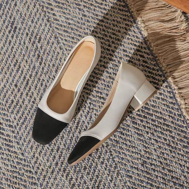 Весна и лето 2025 года новая внешнеторговая модель женских туфель на среднем каблуке с открытой союзкой, французские туфли на высоком каблуке, цветная, на толстом каблуке, внешнеторговые одинарные туфли