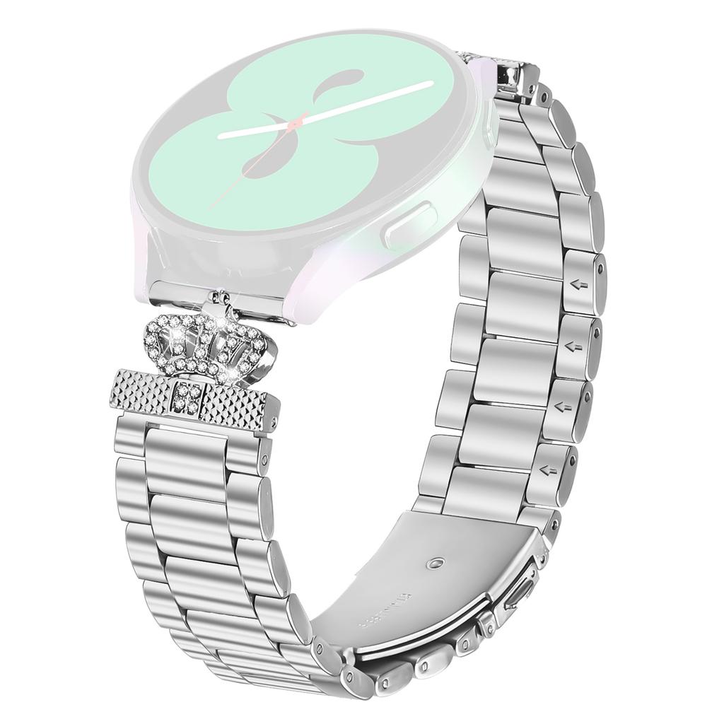 For Gabb Watch 3 Stainless Steel Strap Crown Shape Rhinestone Decor Silver Watch Band