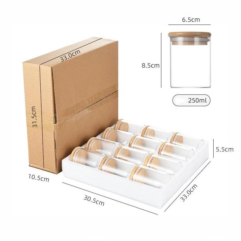 12Pcs Glass Spice Jars With Bamboo Lid,8Oz Airtight Spice Containers With Black Labels,Empty Seasoning Jars For Spice Salt Sugar