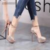 Fashion Sexy High Heels 12cm Shoes for Women Platform Peep Toe Pumps Ladies Crystal Bling Sandals Diamond Gold Ankle Buckle Heels Women