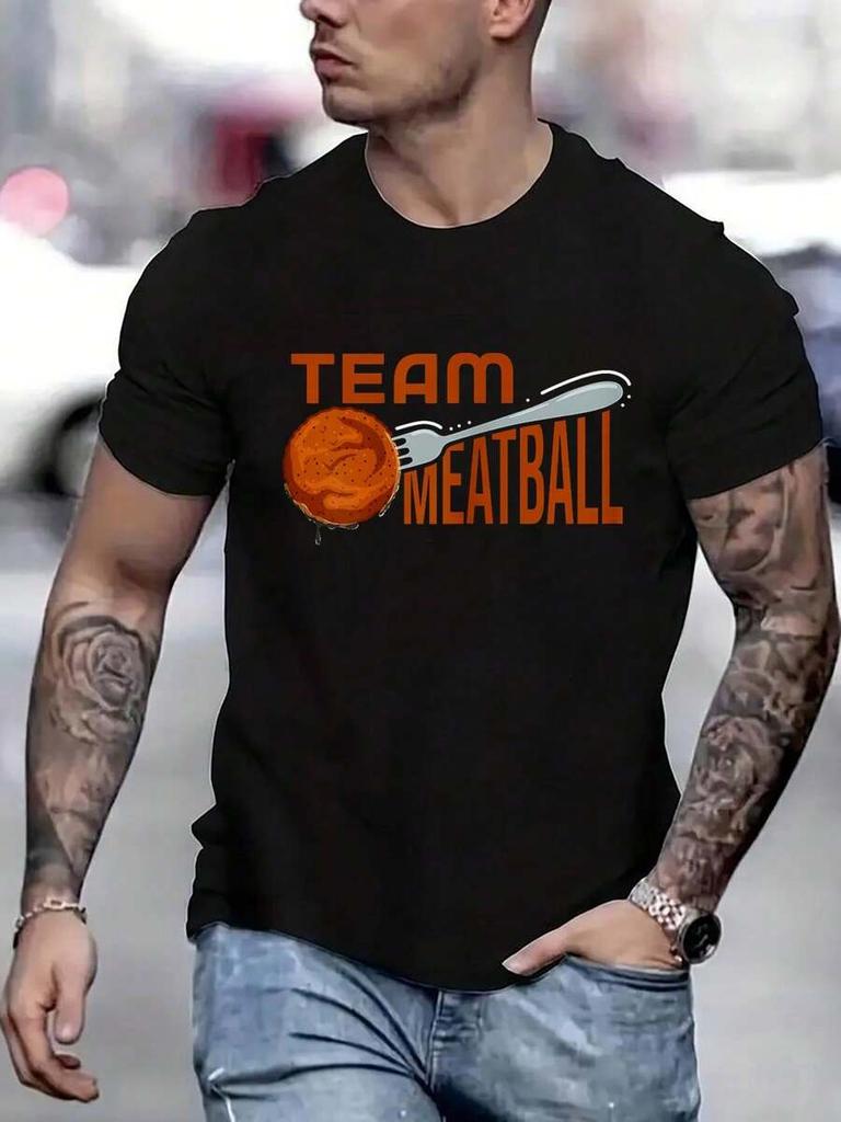Team Meatball Printed Unisex T-Shirt, Short-Sleeved Crew Neck Casual Top