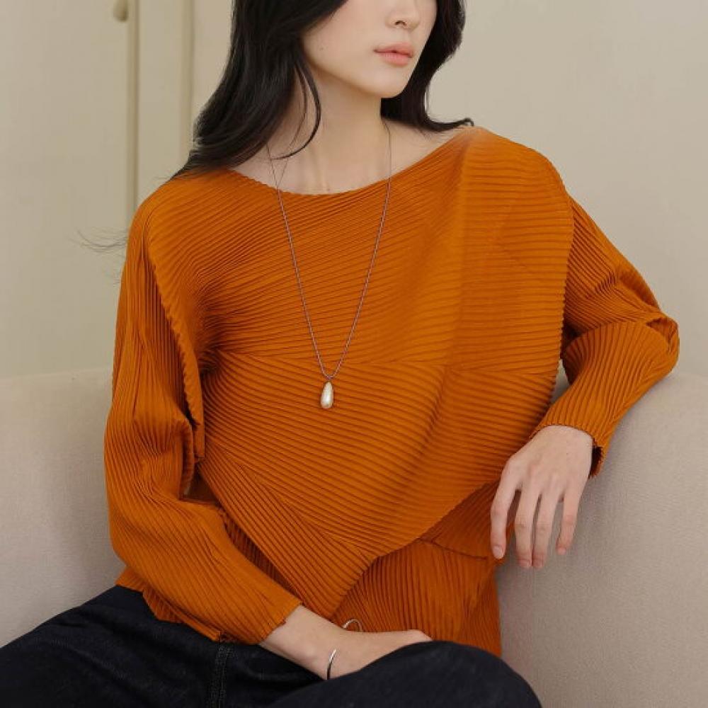 Plara Pleated Unique Folding Rib Neck Blouse Up To Size 88