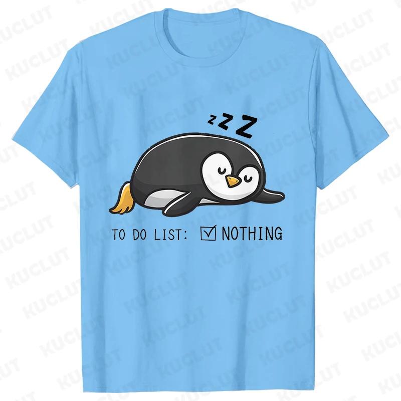 To Do List Nothing Penguin Funny Print T-Shirt Women Lazy Penguin Humorous Top Female Fashion Tshirt Short Sleeve Summer Clothes