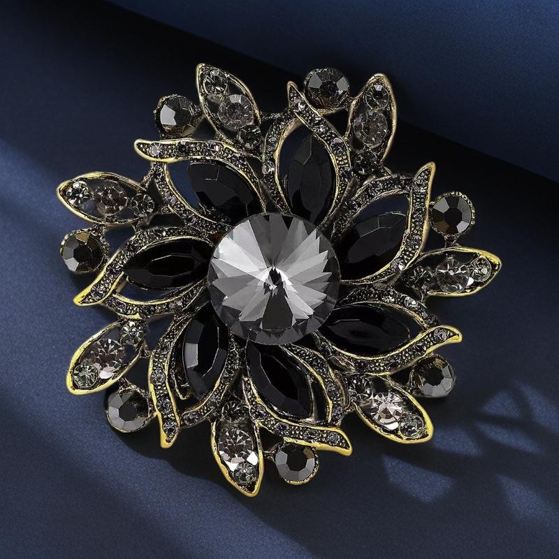 1 шт. Элегантная лацканная брошь-цветок Преувеличенная Модная Ретро Яркая Цветная Хрустальная Стеклянная Брошь Заколка Женские Большие Аксессуары для Пальто