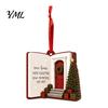 Red Lanyard Decoration Items Wooden Christmas House Ornament, 2D Castle Car Hanging Decor with Shape Ornaments String, Rustic Tree Pendant,