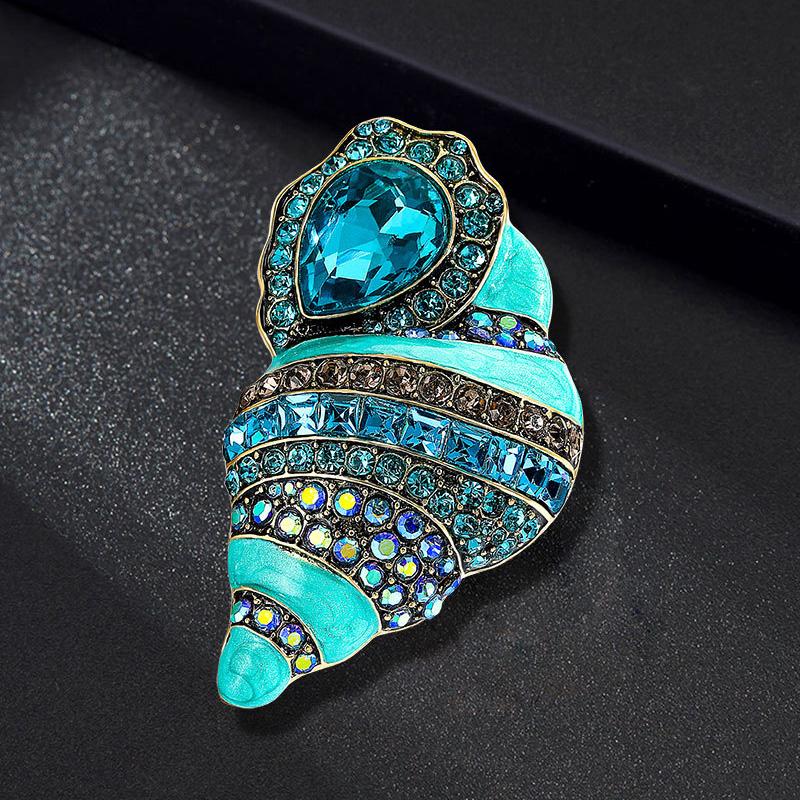Female Fashion Vintage Light Crystal Snail Brooches For Women Luxury Gold Color Alloy Enamel Brooch Safety Pins