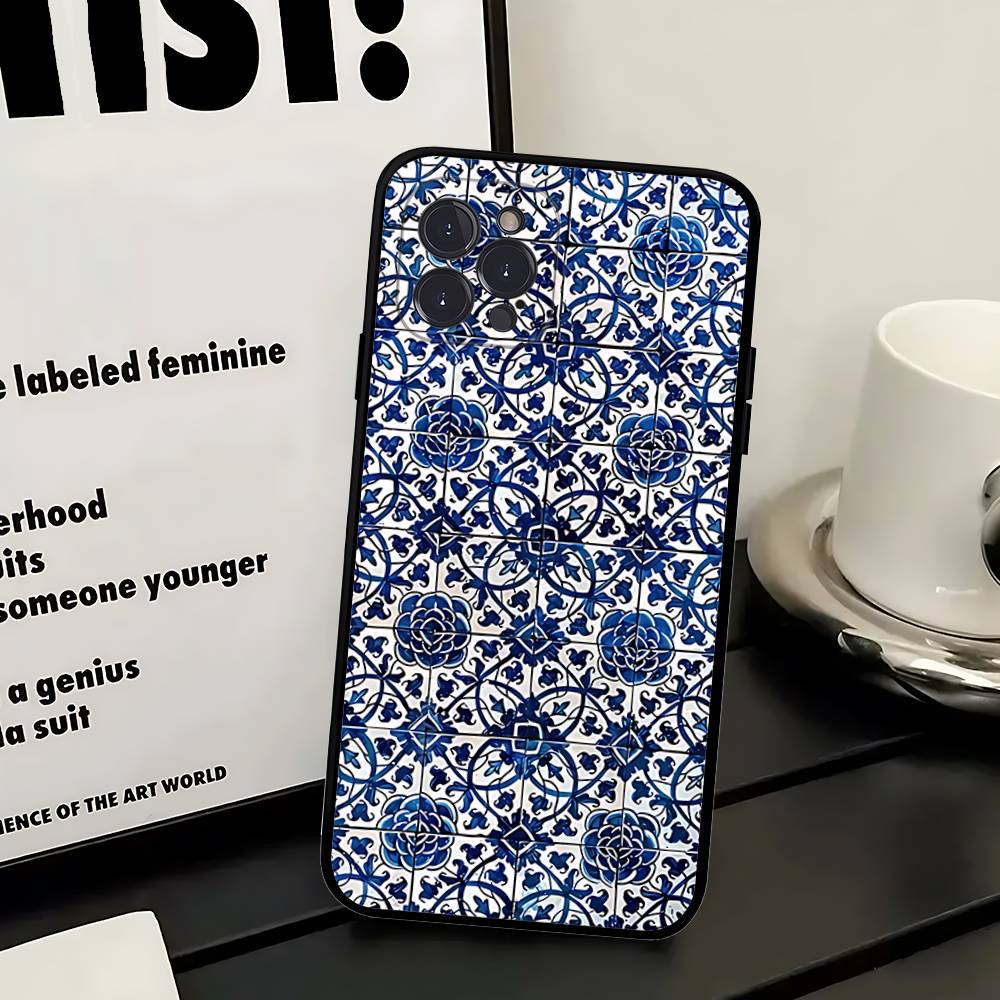 Португальская плитка Чехол для телефона For IPhone 17 16 14 15 13 12 11 Pro Max Plus Силиконовый Мягкий Чехол