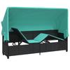 Sun Lounger with Canopy and Cushions Black Poly Rattan