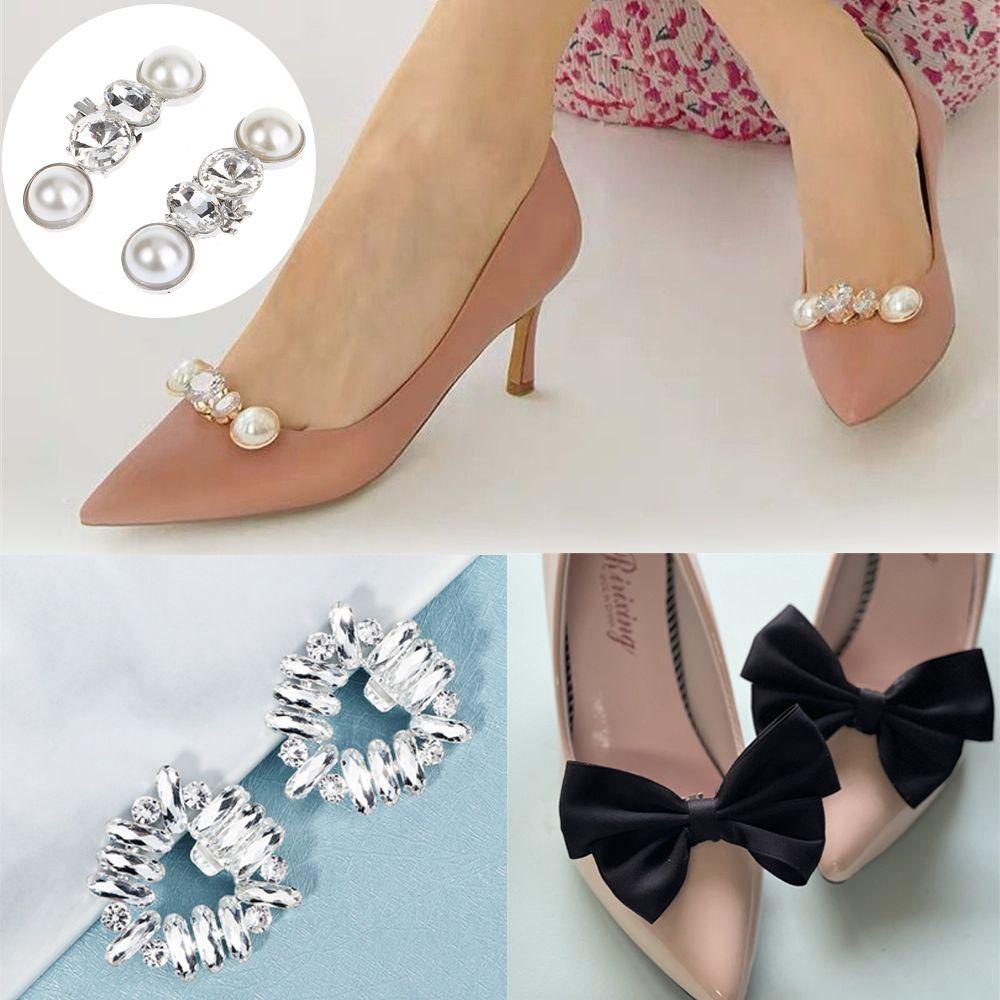 2pcs High Heel Women Bride Decoration Rhinestone Shoe Clip Wedding Shoes Shiny Decorative Clips Silk Flower Charm Buckle
