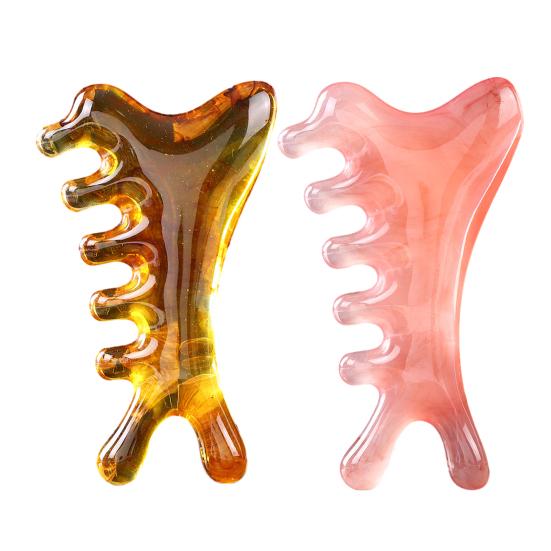 Массажер для кожи головы 4-в-1, расческа с широкими зубьями, смоляной инструмент Гуаша для терапии головы и лица, акупрессура и стимуляция меридианов