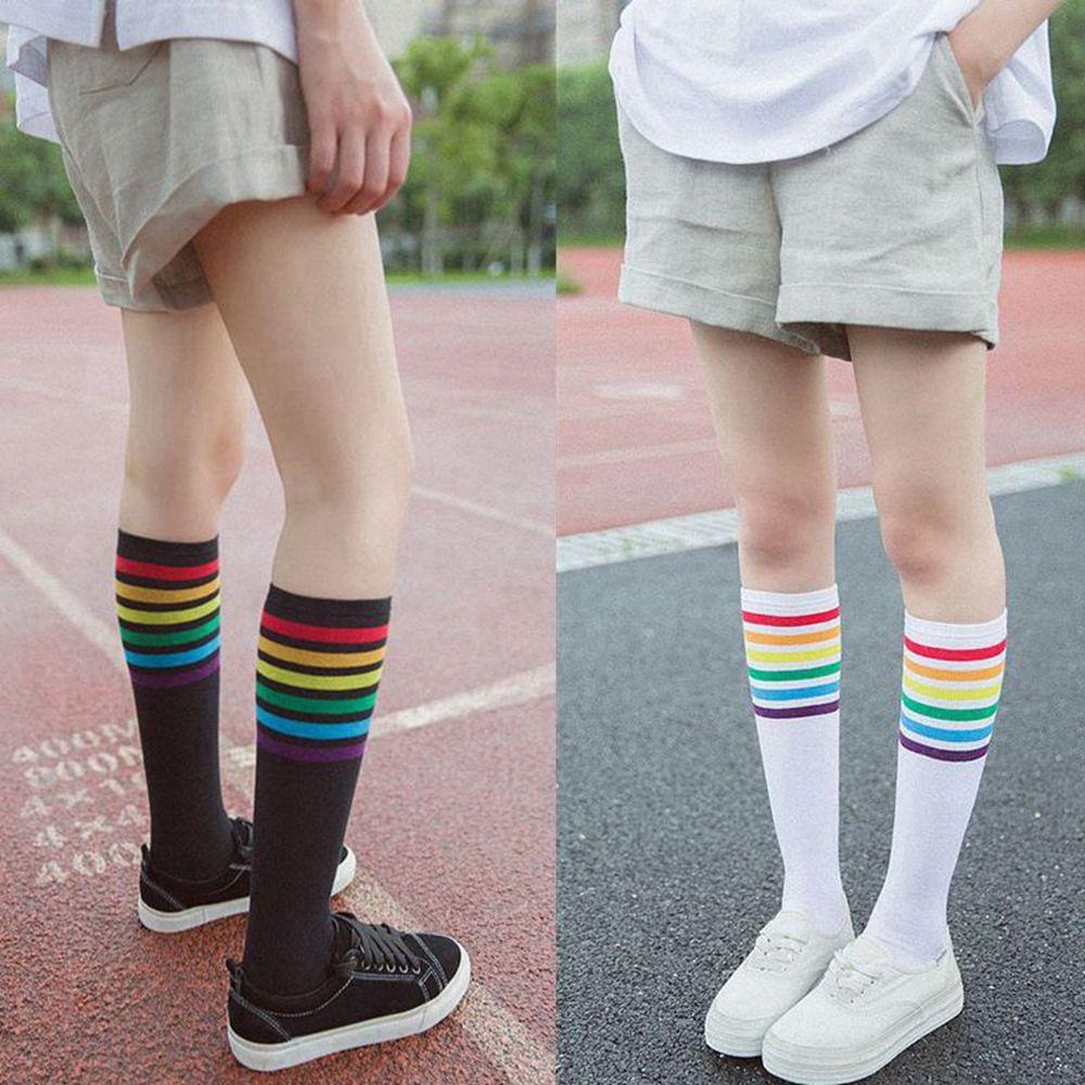 Soft Knee Over Thigh High Football Socks Long Hosiery Stocking Rainbow Stripe