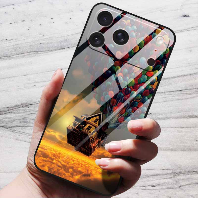 Cartoon Patterns Case For iPhone 17 Pro Plus Capa 17 Pro Max Bumper Luxury Tempered Glass Hard Back Cover iPhone17 Air Funda
