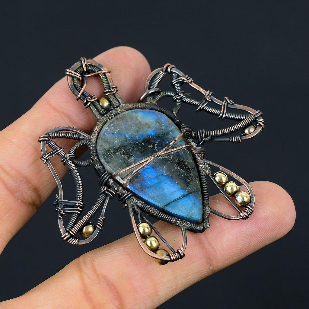 Лабрадорит в форме черепахи, драгоценный камень, медная проволока, подвеска ручной работы, ювелирный подарок для любви