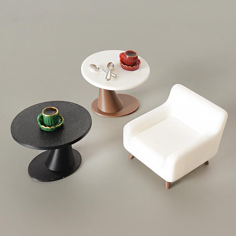 Handmade Mini Dollhouse Table & Sofa Ornament with DIY Coffee Cup & Spoon Accessories