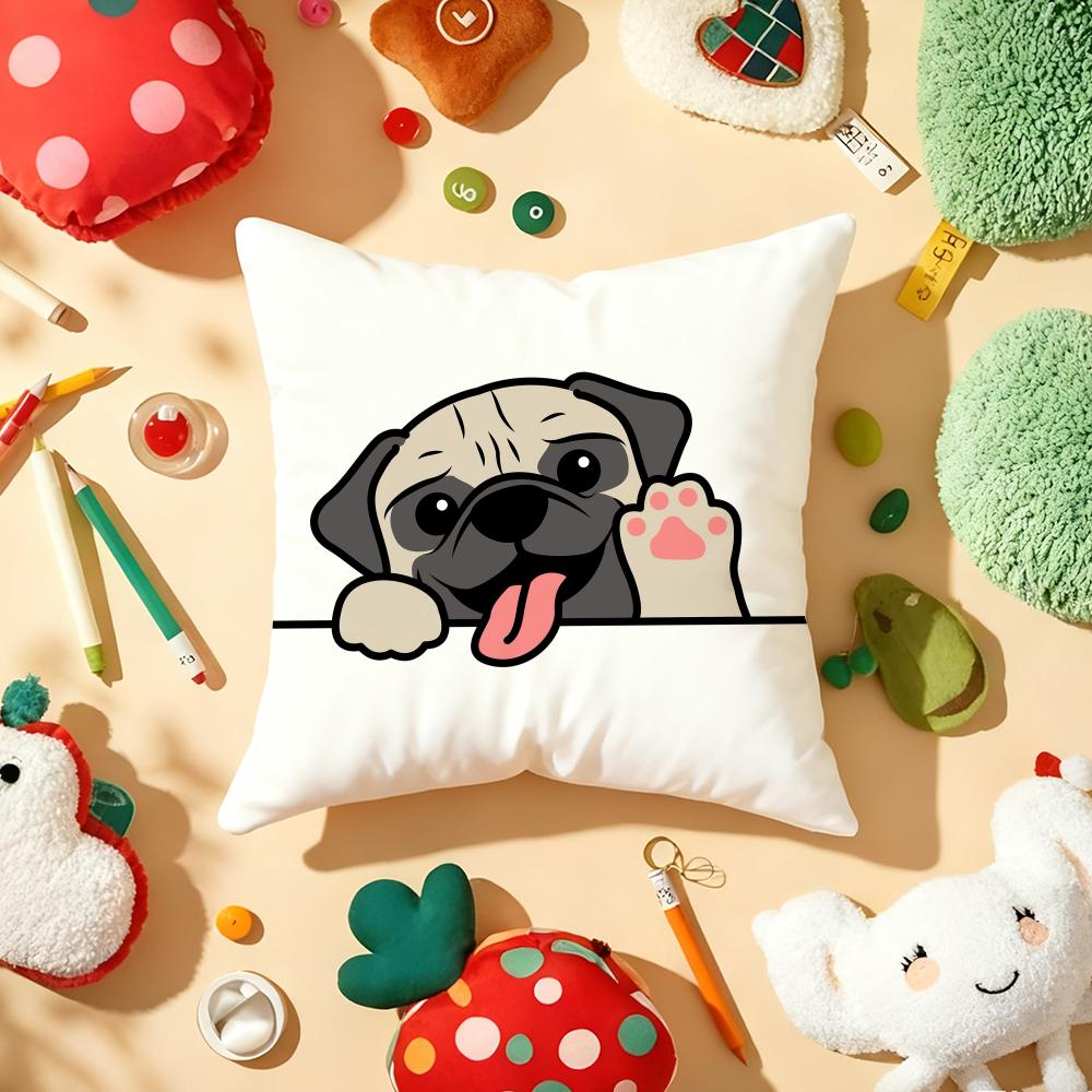 Cute Dog Waving Paw Pillow Case Plush Fabric Soft DoubleSided Printed Sofa Warm Winter Home Gift Cushion Cover