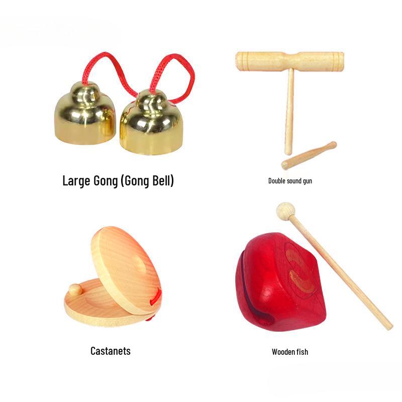 Jingle Bells Musical Instrument for First-Grade Music Class - Wooden Handle & Red Rope Copper-Plated Bell