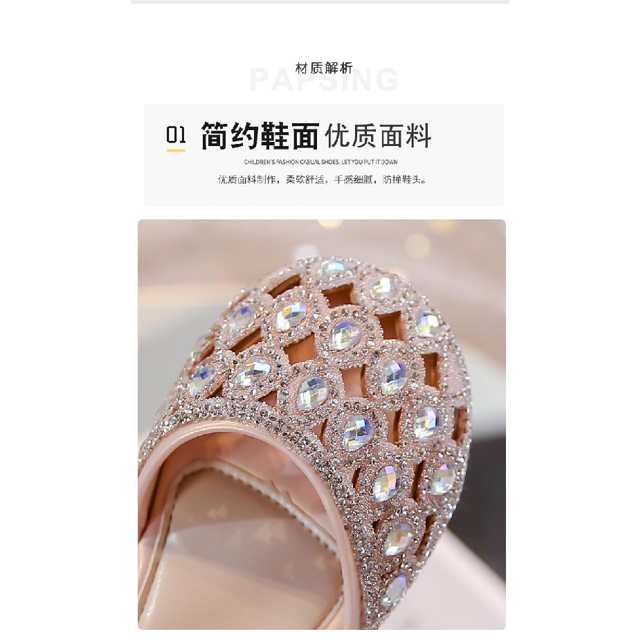 Girls' Rhinestone Hollow Princess Shoes2026Summer Mesh Bow Little Girl's Half-Sandals Crystal Performance Shoes