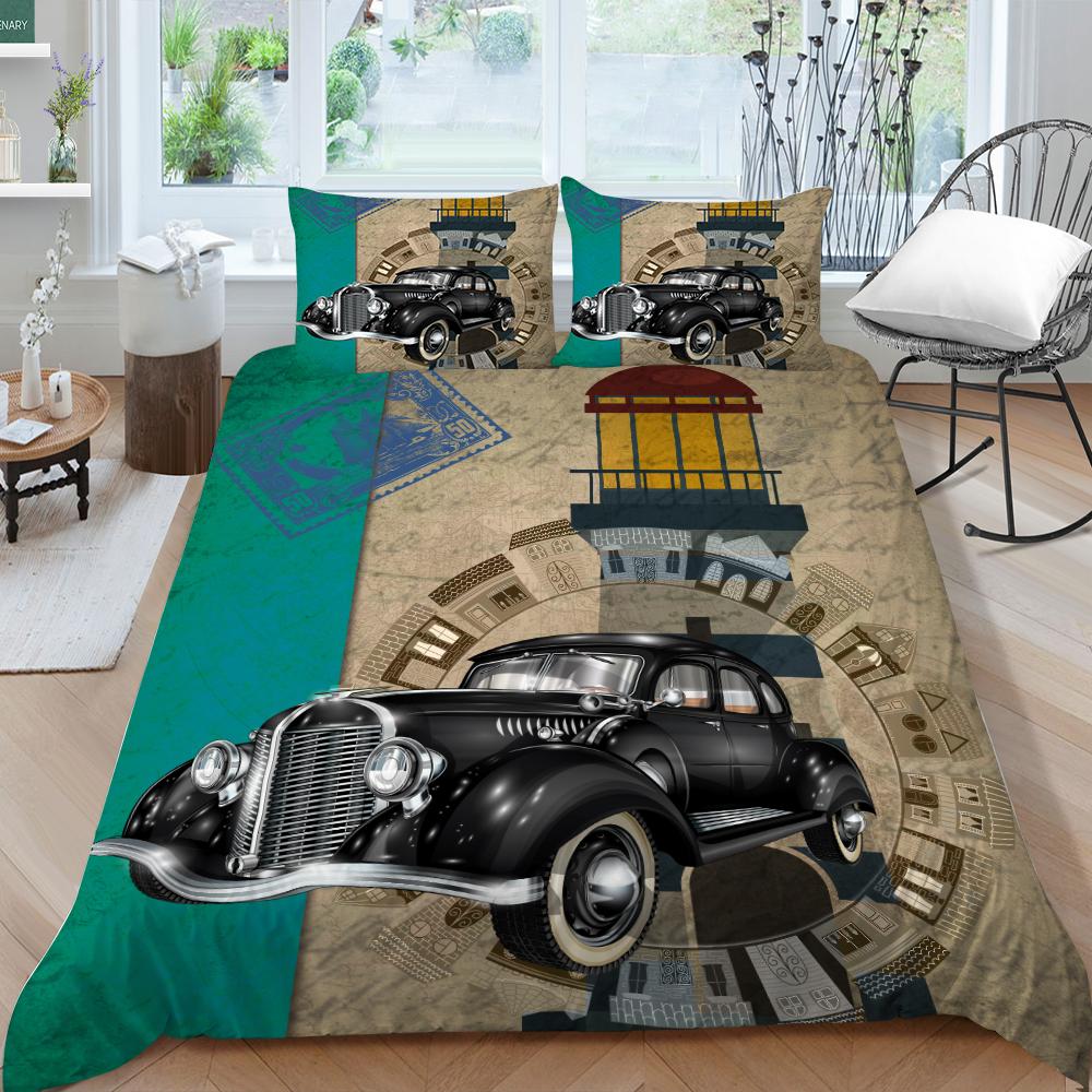3D классический автомобильный комплект постельного белья с мультяшным автомобилем или поездом, пододеяльник и наволочка, 2/3 предмета, мягкое моющееся и быстросохнущее украшение для дома
