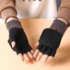 Women's Winter Knitted Half Finger Gloves with Cute Flap - Warm Velvet Wool, Perfect for Students Writing.