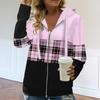 Осенние женские толстовки с капюшоном, модная куртка-кардиган с клетчатым узором на молнии и планкой, обычная посадка с длинными рукавами, повседневное пальто с капюшоном, весенне-осенняя женская одежда