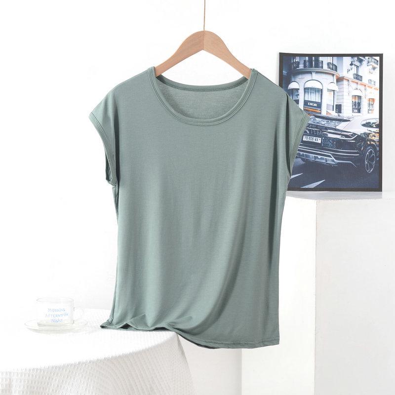 Женская свободная футболка из модала: Плюс размер, Круглый вырез, Короткий рукав, Однотонный, Летний топ для мам