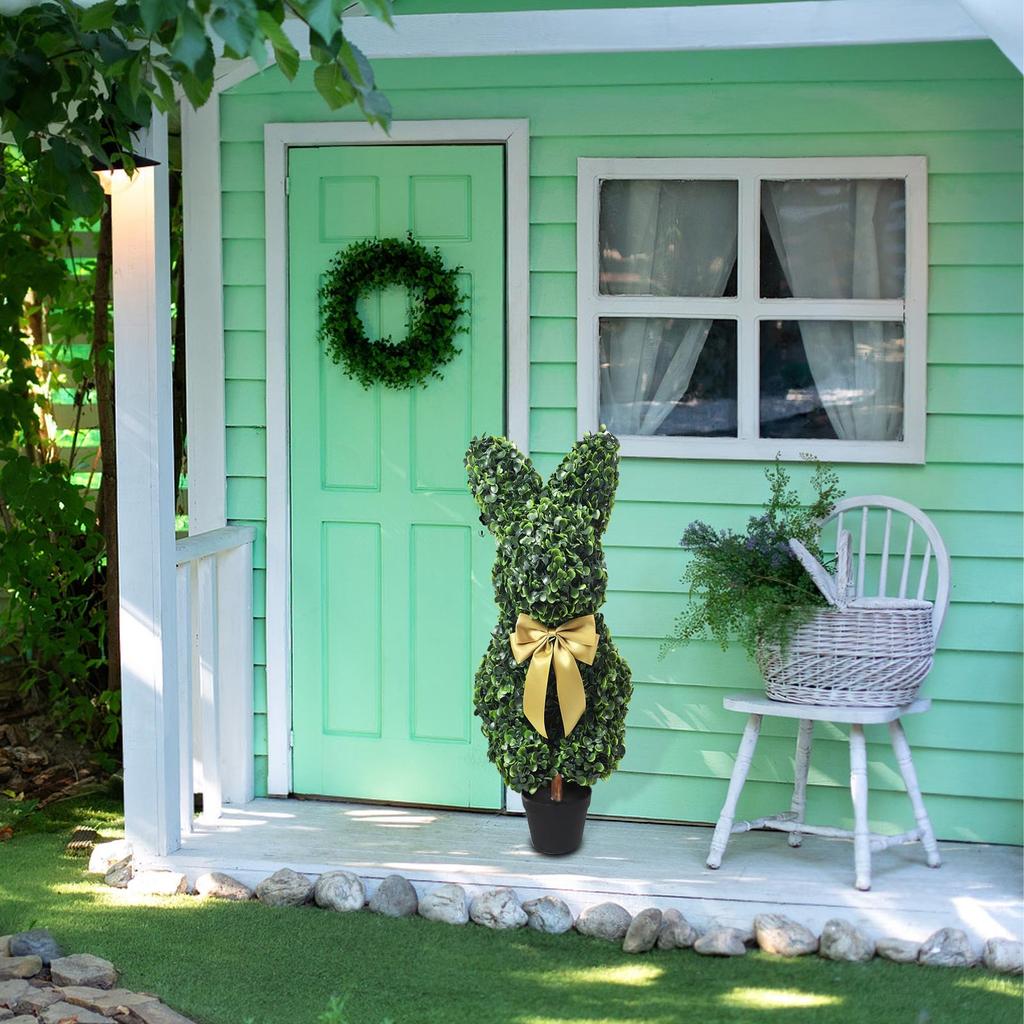 Декоративное искусственное дерево с золотым бантом, имитация самшита, подходит для внутреннего и наружного украшения крыльца