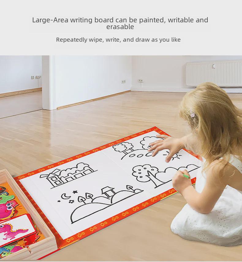 Children's Wooden Magnetic Animal Puzzle and Drawing Board