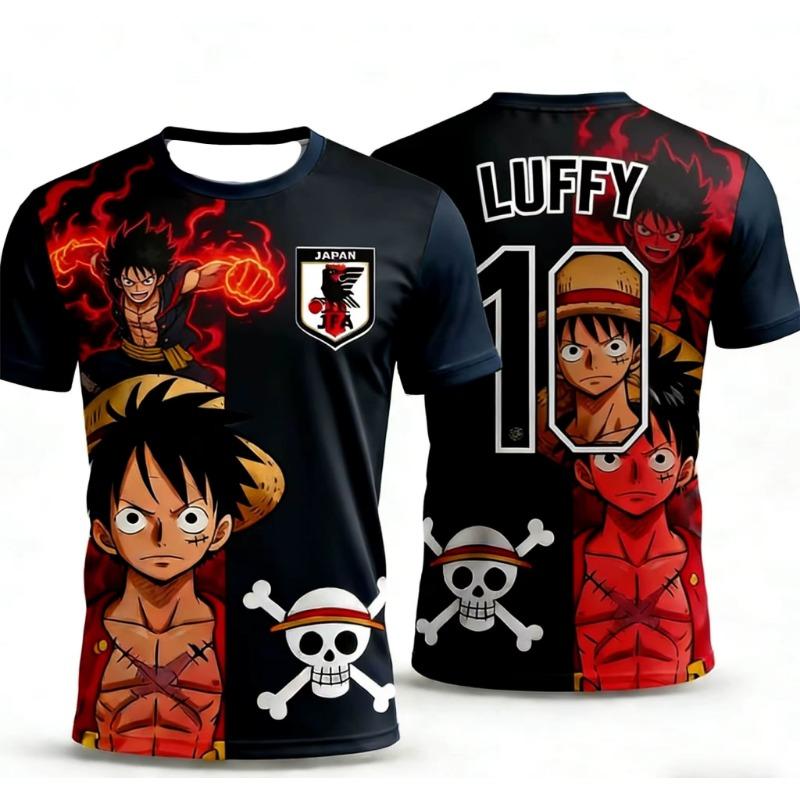 Футбольная футболка с принтом Luffy из аниме One Piece для детей, мальчиков и девочек, быстросохнущая, дышащая, для фанатов, тренировок, с коротким рукавом, спортивный топ