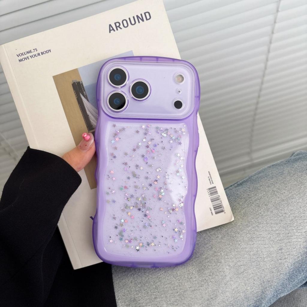 3D Волна Дуга Завиток Блеск Глиттер Прозрачный Прозрачный Чехол Для iPhone 17 Air 16 E 15 14 13 12 Mini 11 Pro Plus Ударопрочный Глянцевый Чехол Для Телефона