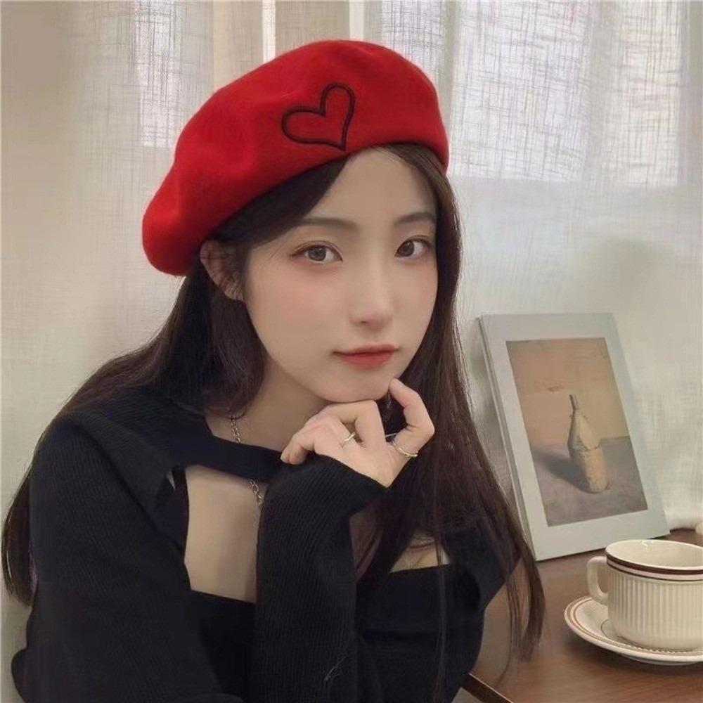 Warm Winter Wool Berets Hat Heart Shape French Artist Hat Fashion Plain Cap for Women