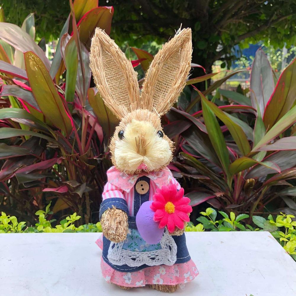 Cute High-25cm Straw Rabbits DIY Handmade Landscape Rabbit Statue Photography Props Gift Rabbit Decoration Garden Balcony