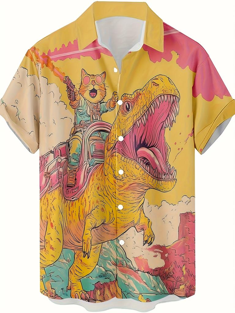 Funny Cartoon Cat 3D Printed Men's Shirt For Men Funny Dinosaur Graphic T-Shirts Fashion Casual Oversized Men's Clothing